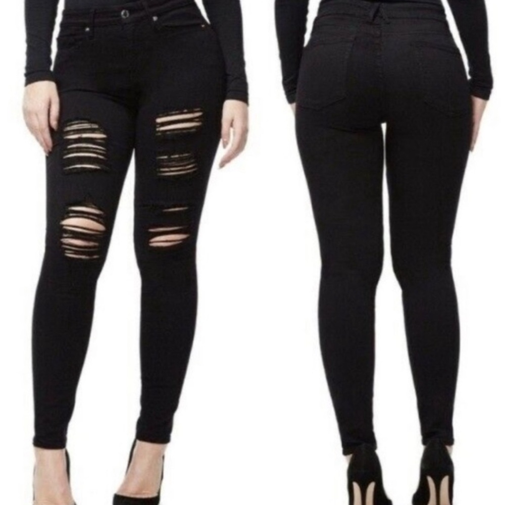NWT Good American Black Distressed Good Legs Skinny Sz 24